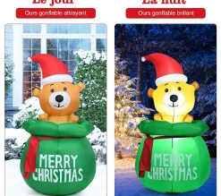 New COSTWAY Ours Gonflable De Noël 1,5M Avec Bonnet De Noël Lumiere Led Avec Ventilateur Tissu Impermeable Décor