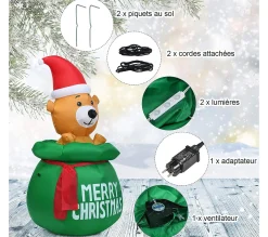 New COSTWAY Ours Gonflable De Noël 1,5M Avec Bonnet De Noël Lumiere Led Avec Ventilateur Tissu Impermeable Décor
