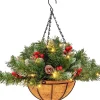 COSTWAY Guirlande Et Boule De Sapin^ Panier Suspendu De Noël Artificiel Pre-Illumine Avec 60 Branches Enneigees, 7 Pommes De Pin