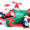 Outlet COSTWAY Pere Noël Gonflable Décoratif 190 Cm De Long Avec Helicoptere/Pingouin/Cadeau, Décoration De Noël