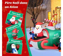 Outlet COSTWAY Pere Noël Gonflable Décoratif 190 Cm De Long Avec Helicoptere/Pingouin/Cadeau, Décoration De Noël