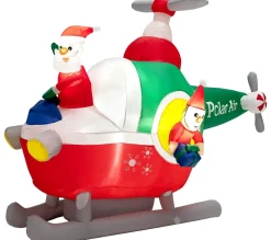 Sale COSTWAY Pere Noël Gonflable De 180 Cm De Long, Pilotant Un Helicoptere Avec Led Et Gonfleur