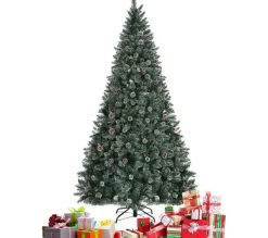 COSTWAY Sapin Et Accessoire^ Sapin De Noël 180 Cm Pre-Décore Avec 1000 Pointes Blanches Des Feuilles D'Aiguilles Etoffee 63 Pomme