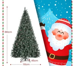 COSTWAY Sapin Et Accessoire^ Sapin De Noël 180 Cm Pre-Décore Avec 1000 Pointes Blanches Des Feuilles D'Aiguilles Etoffee 63 Pomme