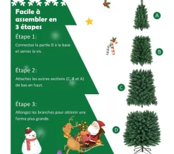 COSTWAY Sapin Et Accessoire^ Sapin De Noël 240 Cm 1000 Branches Arbre De Noël Artificiel Avec Support En Metal