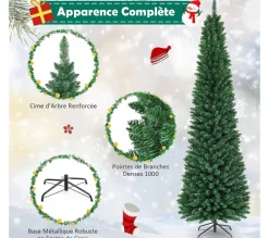 COSTWAY Sapin Et Accessoire^ Sapin De Noël 240 Cm 1000 Branches Arbre De Noël Artificiel Avec Support En Metal