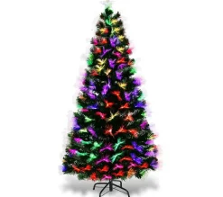 COSTWAY Sapin Et Accessoire^ Sapin De Noël Arbre De Noël Artificiel Avec Etoile Lumieres Led Et Pied En Metal 210Cm