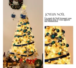 COSTWAY Sapin Et Accessoire^ Sapin De Noël Arbre De Noël Artificiel Pour Décoration De Noël Materiau Pvc Avec Pied En Metal Blanc
