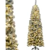 COSTWAY Sapin Et Accessoire^ Sapin De Noël Artificiel Enneige 180 Cm, Arbre De Noël Avec 250 Lumieres Led, 500 Aiguilles En Pvc