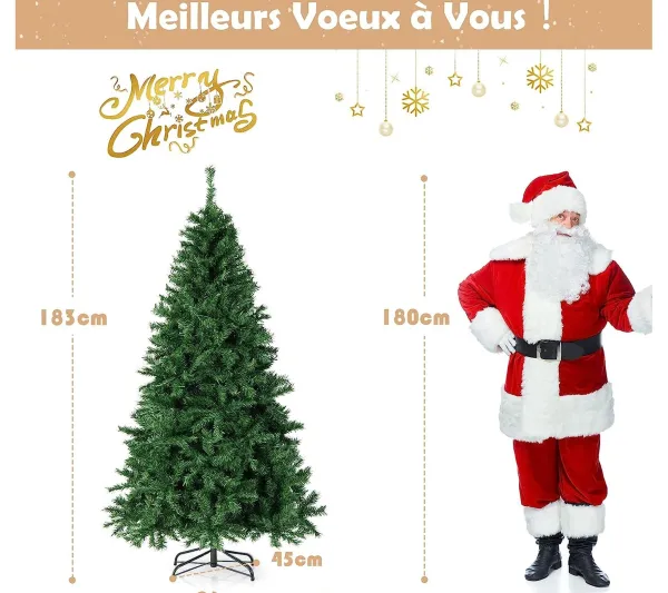 COSTWAY Sapin Et Accessoire^ Sapin De Noël Artificiel Pre-Illumine,180 Cm Avec 260 Led Lumieres Multicolores