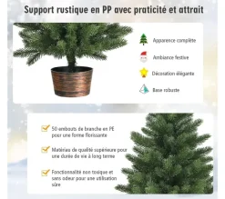 COSTWAY Sapin Et Accessoire^ Sapin De Noël Artificiel De Table 60 Cm Sans Lumieres Avec 50 Rameaux Materiau Pe Pot De Style Retro