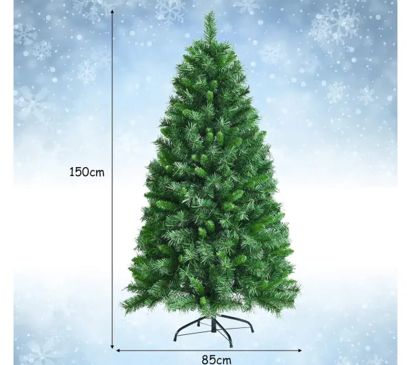 COSTWAY Sapin Et Accessoire^ Sapin De Noël Artificiel Luxuriant 150 Cm En Fleurs Avec 456 Branches Support En Metal Pliable 100%