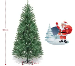 COSTWAY Sapin Et Accessoire^ Sapin De Noël Artificiel 180 Cm Automatique Feuilles Colorees En Epicea 825 Pointes De Branches Embo