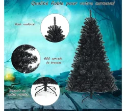COSTWAY Sapin Et Accessoire^ Sapin De Noël Artificiel 180 Cm Avec 250 Lumieres Led Violettes Support En Metal Décoratif De Noël