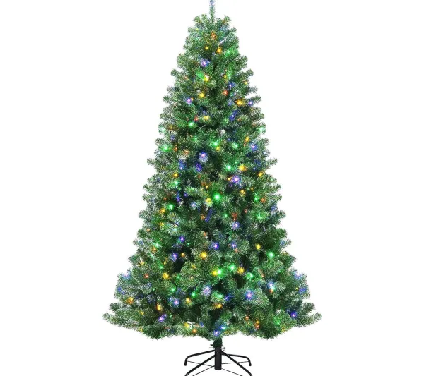 COSTWAY Sapin Et Accessoire^ Sapin De Noël Artificiel Led 180 Cm Avec 9 Fonctions Lumieres Interchangeables Blanc Chaud / 4 Coule