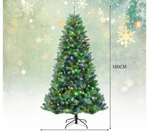 COSTWAY Sapin Et Accessoire^ Sapin De Noël Artificiel Led 180 Cm Avec 9 Fonctions Lumieres Interchangeables Blanc Chaud / 4 Coule
