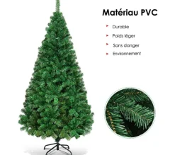 COSTWAY Sapin Et Accessoire^ Sapin De Noël Artificiel Pour Décoration De Noël Materiau Pvc Avec Pied En Metal 180Cm