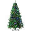 COSTWAY Sapin Et Accessoire^ Sapin De Noël Artificiel Pre-Illumine,215 Cm Avec 350 Led Lumieres Multicolores