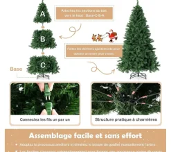 COSTWAY Sapin Et Accessoire^ Sapin De Noël Artificiel Pre-Illumine,215 Cm Avec 350 Led Lumieres Multicolores