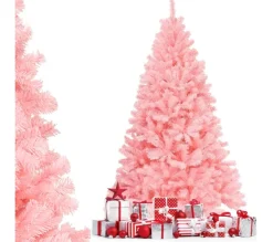 COSTWAY Sapin Et Accessoire^ Sapin De Noël Artificiel 225 Cm Couleur Fleur De Cerisier En Pvc Avec Support En Metal Pliable 1258