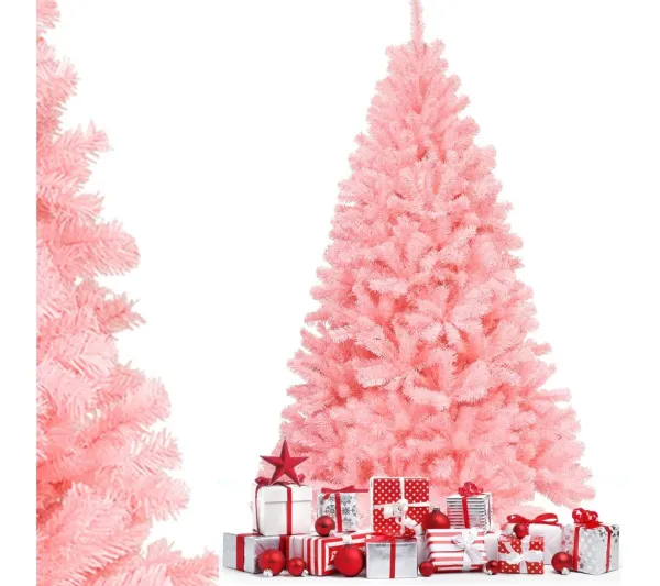 COSTWAY Sapin Et Accessoire^ Sapin De Noël Artificiel 225 Cm Couleur Fleur De Cerisier En Pvc Avec Support En Metal Pliable 1258