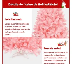 COSTWAY Sapin Et Accessoire^ Sapin De Noël Artificiel 225 Cm Couleur Fleur De Cerisier En Pvc Avec Support En Metal Pliable 1258