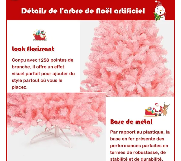 COSTWAY Sapin Et Accessoire^ Sapin De Noël Artificiel 225 Cm Couleur Fleur De Cerisier En Pvc Avec Support En Metal Pliable 1258