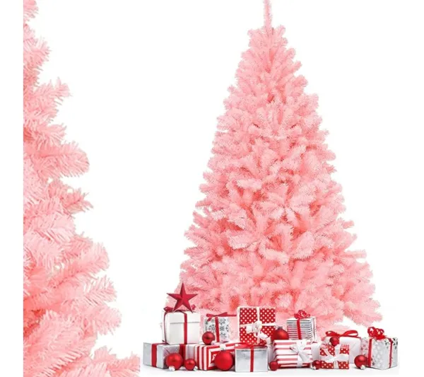 COSTWAY Sapin Et Accessoire^ Sapin De Noël Artificiel 225 Cm Couleur Fleur De Cerisier En Pvc Avec Support En Metal Pliable 1258