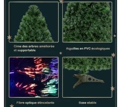 COSTWAY Sapin Et Accessoire^ Sapin De Noël Artificiel Lumieres Led 120 Cmarbre De Noël Avec Pied En Plastique Materiau Pvc