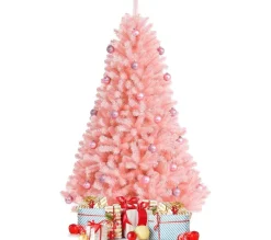 COSTWAY Sapin Et Accessoire^ Sapin De Noël Artificiel Rose 180 Cm Charnieres Avec 1036 Rameaux Base Metallique Pliable Pvc 100