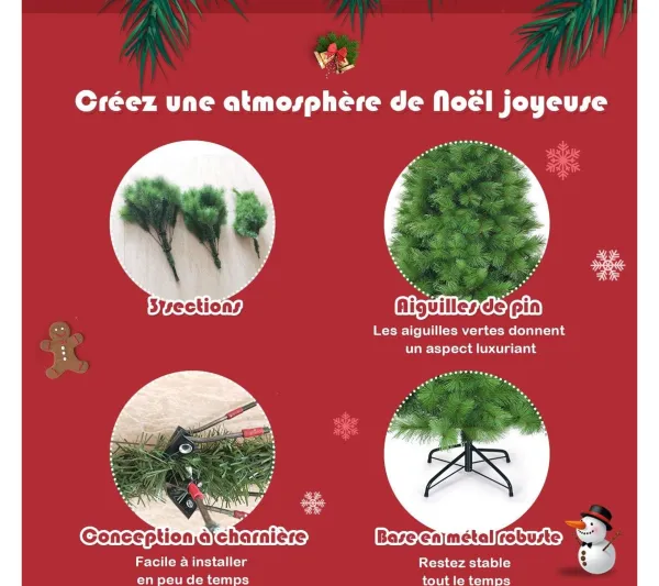 COSTWAY Sapin Et Accessoire^ Sapin De Noël Artificiel 210 Cm Avec 808 Branches Et Support En Fer Sapin De Noël Artificiel