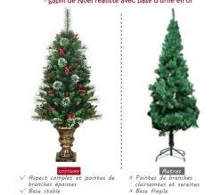 COSTWAY Sapin Et Accessoire^ Sapin De Noël Artificiel 120 Cm Avec Aiguilles Scintillantes En Pvc,Pommes De Pin Base Enveloppee