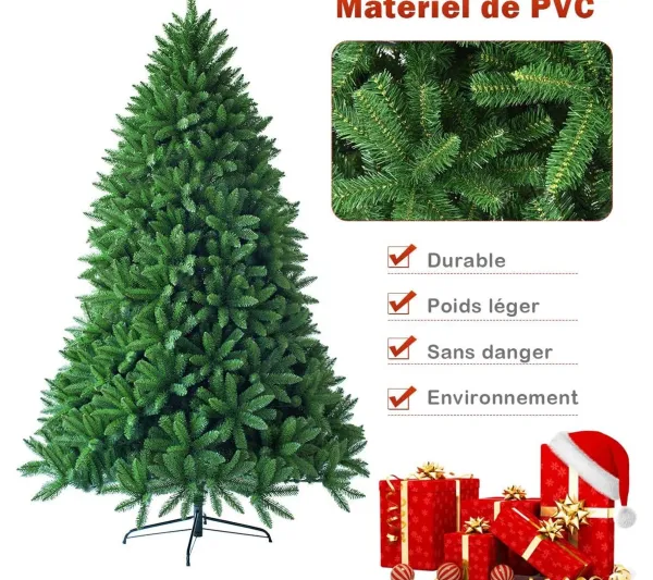 COSTWAY Sapin Et Accessoire^ Sapin De Noël Artificiel 180 Cm, 1250 Branches, Materiel Pvc Arbre De Noël Avec Socle En Metal