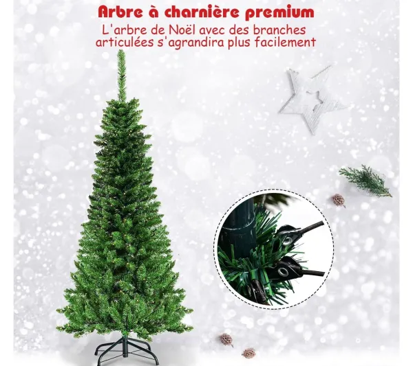 COSTWAY Sapin Et Accessoire^ Sapin De Noël Artificiel Led Et Longiforme 225 Cm Avec 350 Led Lumieres Colorees Feuilles