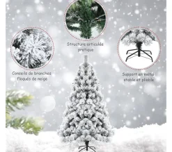 COSTWAY Sapin Et Accessoire^ Sapin De Noël Artificiel De 180 Cm Articule Avec 568 Rameaux En Pvc Aiguilles De Pin Pietement Metal