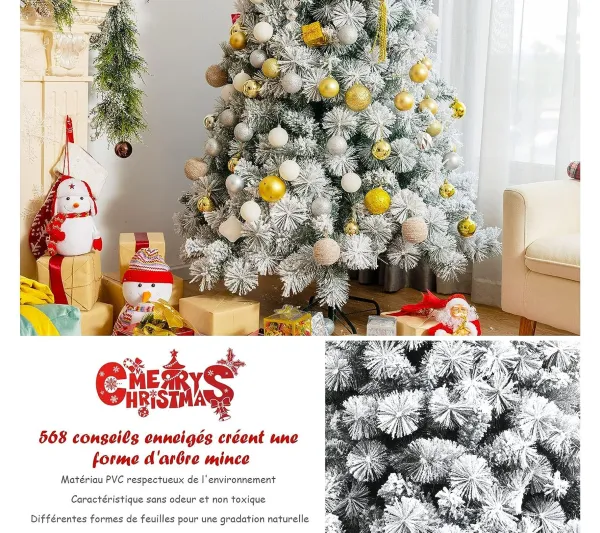 COSTWAY Sapin Et Accessoire^ Sapin De Noël Artificiel De 180 Cm Articule Avec 568 Rameaux En Pvc Aiguilles De Pin Pietement Metal