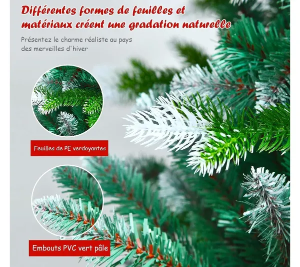 COSTWAY Sapin Et Accessoire^ Sapin De Noël Artificiel Enneige 180 Cm Avec 976 Branches Support En Metal Pliable 100% Pe Et Pvc