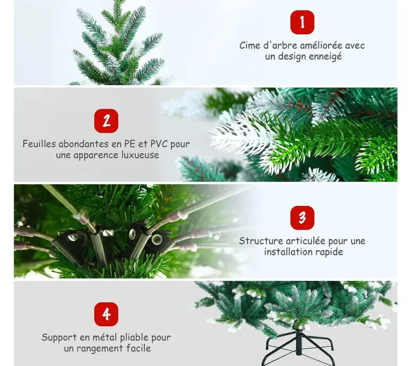 COSTWAY Sapin Et Accessoire^ Sapin De Noël Artificiel Enneige 180 Cm Avec 976 Branches Support En Metal Pliable 100% Pe Et Pvc