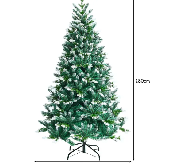 COSTWAY Sapin Et Accessoire^ Sapin De Noël Artificiel Enneige 180 Cm Avec 976 Branches Support En Metal Pliable 100% Pe Et Pvc