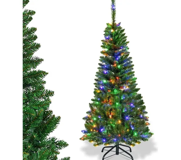 COSTWAY Sapin Et Accessoire^ Sapin De Noël Artificiel Vert 200 Cm, Avec 250 Lumieres Led Colorees, 708 Rameaux Longiforme