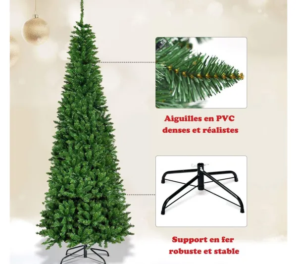 COSTWAY Sapin Et Accessoire^ Sapin De Noël Artificiel Vert 200 Cm, Avec 250 Lumieres Led Colorees, 708 Rameaux Longiforme