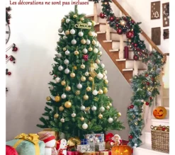 COSTWAY Sapin Et Accessoire^ Sapin De Noël Artificiel 180 Cm Avec 1130 Rameaux Denses Support Metallique Pliable Charnieres