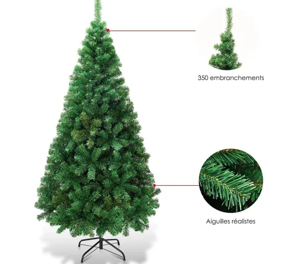 COSTWAY Sapin Et Accessoire^ Sapin De Noël Artificiel Pour Décoration De Noël Materiau Pvc Avec Pied En Metal 150Cm
