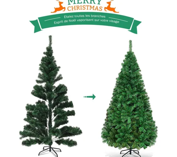 COSTWAY Sapin Et Accessoire^ Sapin De Noël Artificiel Pour Décoration De Noël Materiau Pvc Avec Pied En Metal 150Cm