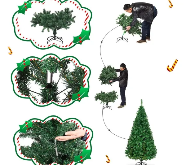 COSTWAY Sapin Et Accessoire^ Sapin De Noël Artificiel Pour Décoration De Noël Materiau Pvc Avec Pied En Metal 150Cm
