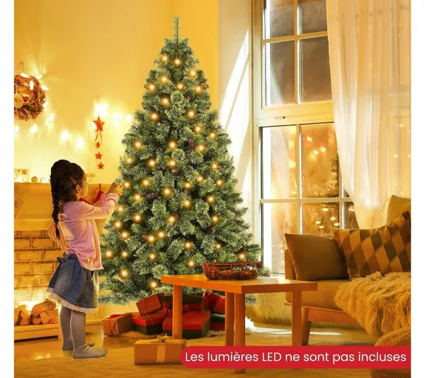 COSTWAY Sapin Et Accessoire^ Sapin De Noël Artificiel Charniere En Aiguilles De Pin De 180 Cm, Pour Maison Ou Bureau