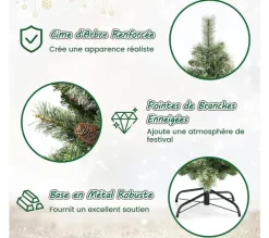 COSTWAY Sapin Et Accessoire^ Sapin De Noël Artificiel Charniere En Aiguilles De Pin De 180 Cm, Pour Maison Ou Bureau