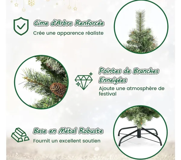 COSTWAY Sapin Et Accessoire^ Sapin De Noël Artificiel Charniere En Aiguilles De Pin De 180 Cm, Pour Maison Ou Bureau