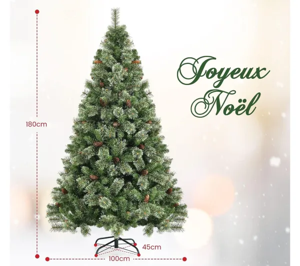 COSTWAY Sapin Et Accessoire^ Sapin De Noël Artificiel Charniere En Aiguilles De Pin De 180 Cm, Pour Maison Ou Bureau