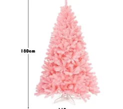COSTWAY Sapin Et Accessoire^ Sapin De Noël Artificiel 180 Cm Couleur Fleur De Cerisier En Pvc Avec Support En Metal Pliable 1036